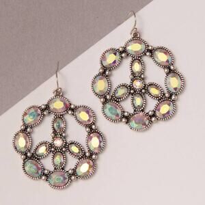 Western Semi Stone Peace Sign Earrings Iridescent